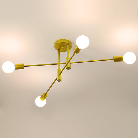 Plafoniera industriale, lampada da soffitto retrò, lampadari LED moderni in metallo dorato a 4 lampade E27 per camera da letto, soggiorno, cucina, ufficio, bar, ristorante