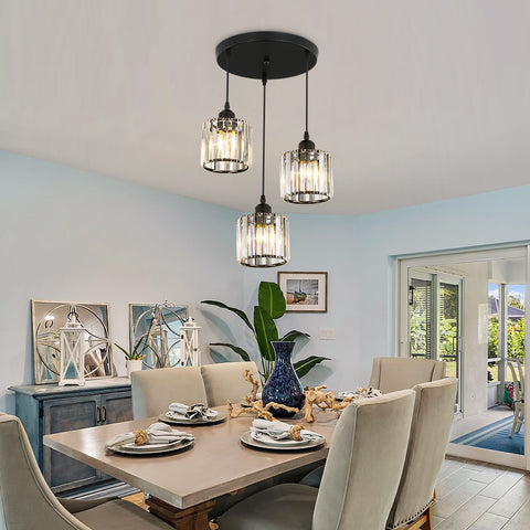 Lampadario nordico moderno e minimalista E27 Lampadario da soffitto in cristallo per sala da pranzo a semi-incasso (rotondo, 3 luci)
