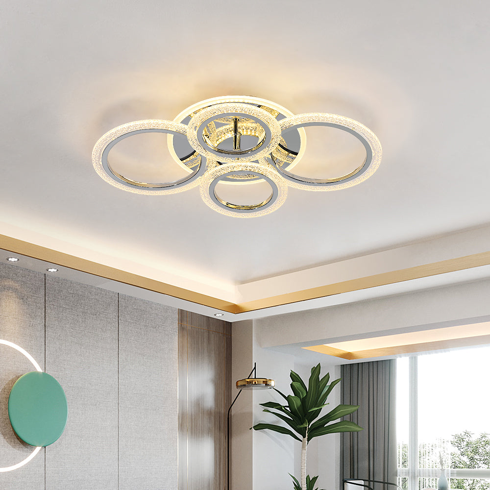 Plafonnier LED Moderne, 60W Lustre de Plafond Design à 4 Anneaux