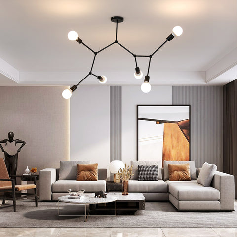 Plafoniera E27, lampadari a più teste, illuminazione moderna nera per soggiorno, camera da letto