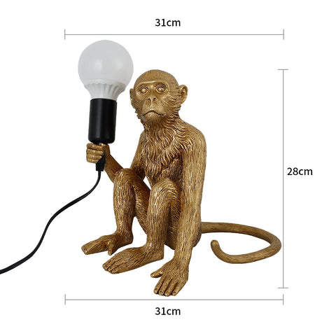Lampada da tavolo seduta con scimmia per arte creativa moderna in resina, applique, lampada da terra, lampadario, adatta per la decorazione di interni di loft, camere da letto, sale studio, bar, negozi, ecc. (Oro) Senza lampadine