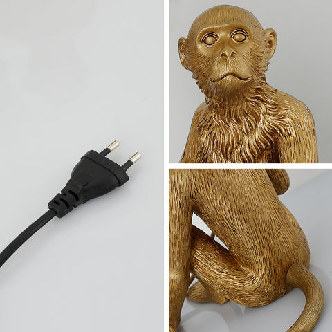 Lampada da tavolo seduta con scimmia per arte creativa moderna in resina, applique, lampada da terra, lampadario, adatta per la decorazione di interni di loft, camere da letto, sale studio, bar, negozi, ecc. (Oro) Senza lampadine
