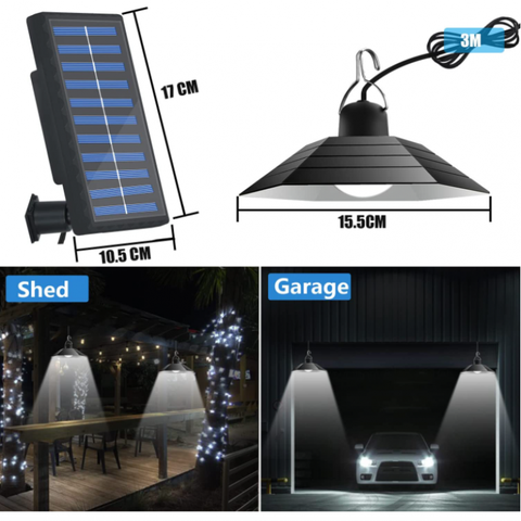 Lampada solare per interni ed esterni, lampadario solare dimmerabile con 2 lampade, 3 luminosità, impermeabile, sospensione telecomandata per giardino, garage, balcone, corridoio