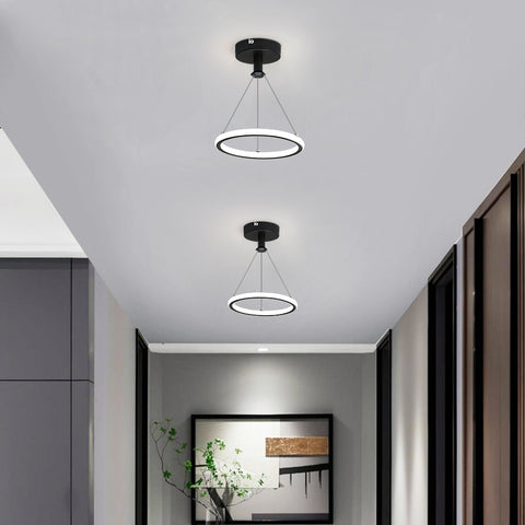 Lampadario moderno a LED ad anello 32W Lampadario moderno a sospensione a LED per tavolo da pranzo Lampadario a LED in acrilico, 220V, 22CM Lampadario a soffitto a LED per soggiorno, sala da pranzo, corridoio, caffetteria, bancone bar, nero 