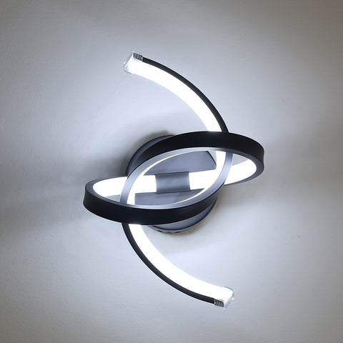 Applique da parete per interni, lampade da parete a LED da 19 W dal design curvo, moderna lampada da parete in acrilico per camera da letto, soggiorno, hotel, scale, corridoio, colore nero, luce bianca fredda