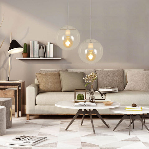 Goeco E27 Lampadario a sospensione a sfera in vetro Lampada a sospensione a goccia in vetro trasparente Portalampada nero, vetro, 20 cm