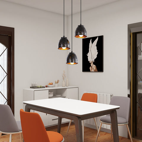 3 Lampade a sospensione retrò, Lampadario industriale intagliato cavo, Lampada da soffitto in metallo vintage E27, Illuminazione per soggiorno Cucina Corridoio Ristorante Loft Café Bar