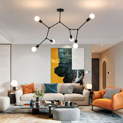Plafoniera E27, lampadari a più teste, illuminazione moderna nera per soggiorno, camera da letto
