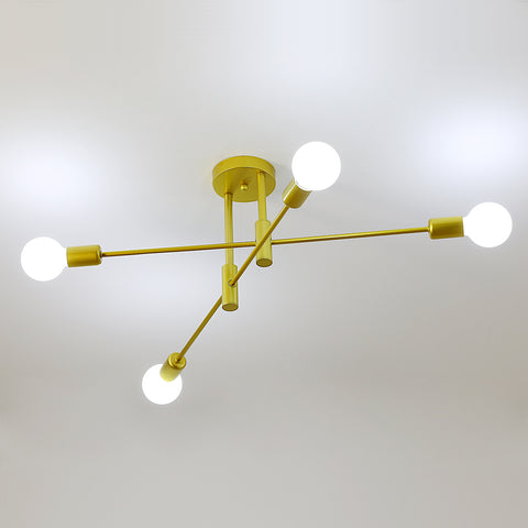 Plafoniera industriale, lampada da soffitto retrò, lampadari LED moderni in metallo dorato a 4 lampade E27 per camera da letto, soggiorno, cucina, ufficio, bar, ristorante
