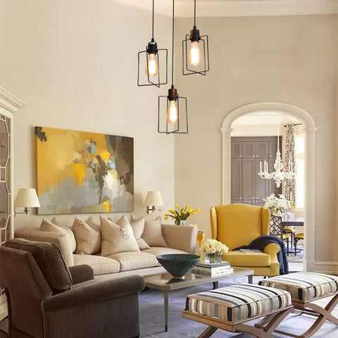 E27 Lampadario industriale Lampada a sospensione Soffitto vintage 3 luci Lampada a sospensione in gabbia di metallo Stile retrò decorativo per cucina Camera da letto Sala da pranzo