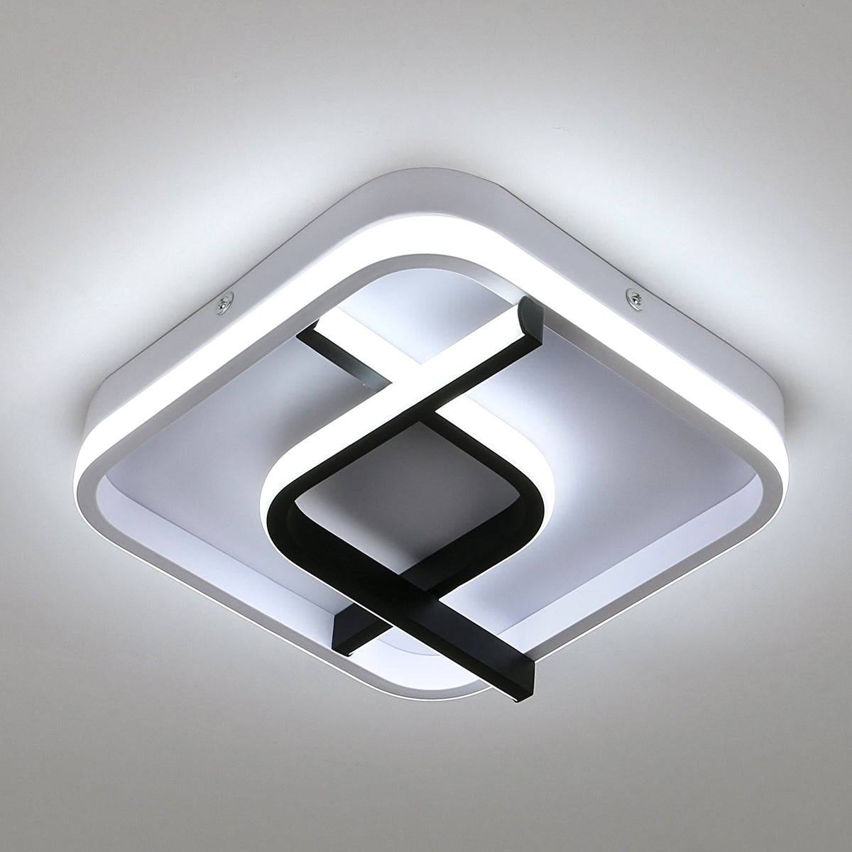 Plafoniera moderna quadrata, plafoniera a led con geometria in bianco e nero da 24 cm, plafoniera a led in acrilico a luce bianca fredda 23W 6000K, per balcone corridoio camera da letto soggiorno