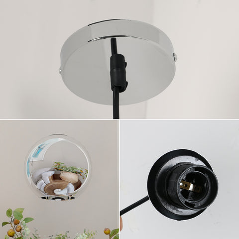 Lampadario moderno con paralume a specchio, lampadario a sfera, globo, con filo 120 cm, (argento, 20 cm) Lampadina non inclusa