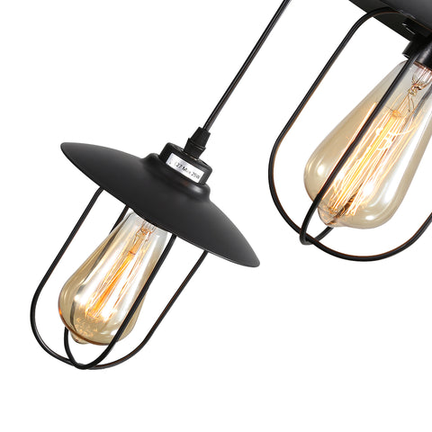 Lampadario Industriale, Lampadario Vintage a 3 Fiamme dal Design Industriale, Lampadario retrò con 3 Gabbie Metalliche, Colore: Nero, Attacco: E27, 3 Luci