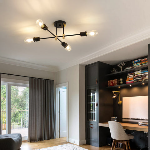 Lampadario moderno Sputnik, lampada a sospensione industriale a 4 luci, plafoniera con montaggio a semi-incasso E27 per sala da pranzo, soggiorno, cucina, ufficio, bar, ristorante (lampadina non inclusa)