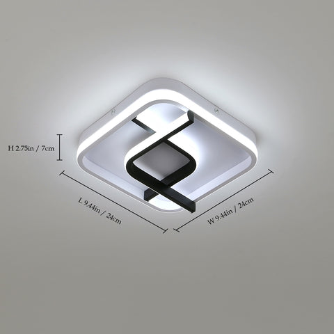 Plafoniera moderna quadrata, plafoniera a led con geometria in bianco e nero da 24 cm, plafoniera a led in acrilico a luce bianca fredda 23W 6000K, per balcone corridoio camera da letto soggiorno