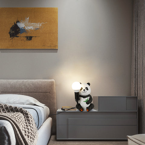 Lampade da tavolo in resina dal design panda, luce notturna creativa moderna con cavo di collegamento, lampada da scrivania a LED con animali, lampada da comodino per la casa