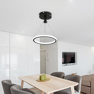 Lampadario moderno a LED ad anello 32W Lampadario moderno a sospensione a LED per tavolo da pranzo Lampadario a LED in acrilico, 220V, 22CM Lampadario a soffitto a LED per soggiorno, sala da pranzo, corridoio, caffetteria, bancone bar, nero 