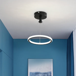 Lampadario moderno a LED ad anello 32W Lampadario moderno a sospensione a LED per tavolo da pranzo Lampadario a LED in acrilico, 220V, 22CM Lampadario a soffitto a LED per soggiorno, sala da pranzo, corridoio, caffetteria, bancone bar, nero 