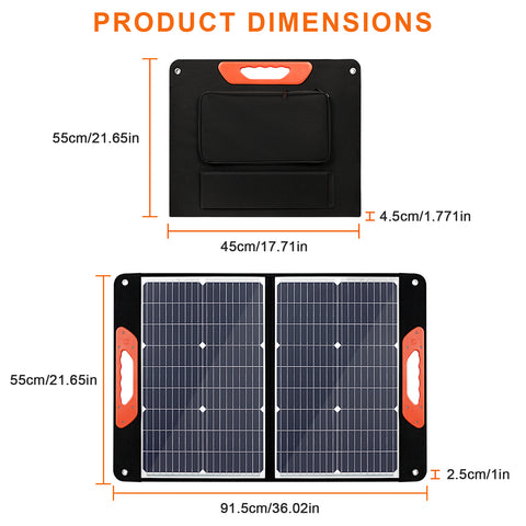 Pannello solare portatile pieghevole da 75 W 3 porte DC/PD 45 W/QC3.0/USB compatibile con la maggior parte dei generatori solari portatili/centrali elettriche/telefoni/laptop per viaggi/campeggio/camper