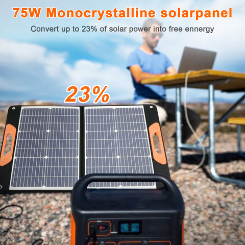 Pannello solare portatile pieghevole da 75 W 3 porte DC/PD 45 W/QC3.0/USB compatibile con la maggior parte dei generatori solari portatili/centrali elettriche/telefoni/laptop per viaggi/campeggio/camper
