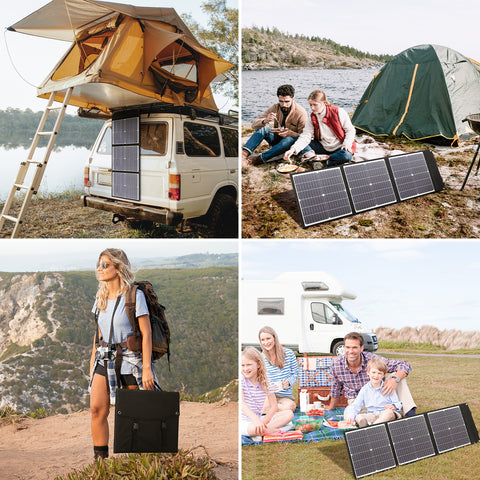 Pannello solare MonocBN efficiente pieghevole da 75 W, borsa pieghevole da viaggio per caricatore esterno con 3 pannelli solari DC/USB/TYPE-C