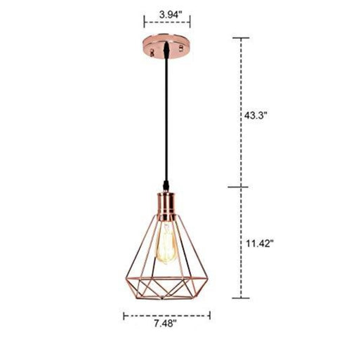 Goeco Lampada a sospensione geometrica vintage a forma di piramide con paralume in filo metallico, lampada a sospensione a soffitto (oro rosa)