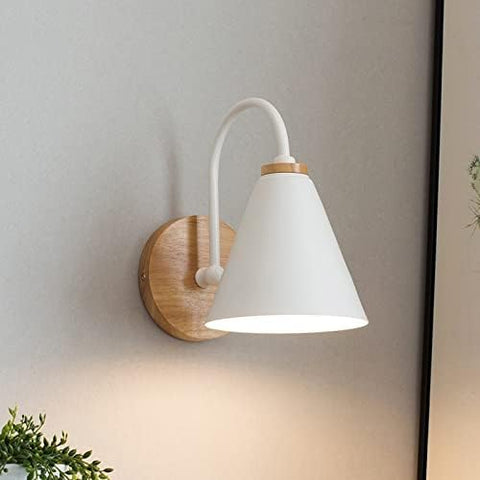 Lampada da comodino scandinava in legno con lampadina E27 da 5 W (bianco caldo) Per camera da letto, soggiorno, corridoio, ingresso Bianco