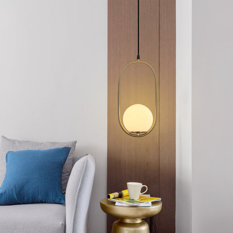 Lampadario da comodino minimalista, design lineare, lampadario in metallo, globo di vetro unico, piccolo lampadario sospeso, lampadario a lancio lungo senza lampadine