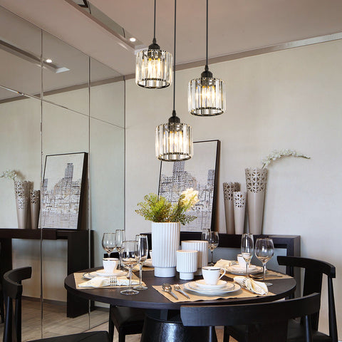Lampadario nordico moderno e minimalista E27 Lampadario da soffitto in cristallo per sala da pranzo a semi-incasso (rotondo, 3 luci)