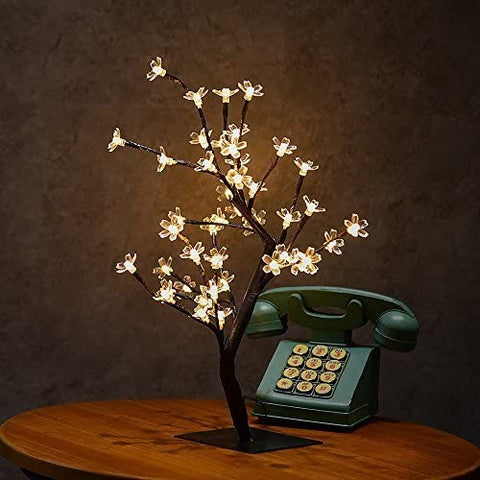 Albero illuminato a LED da 45 cm con 48 fiori di ciliegio, luci a LED, per Natale, interni, decorazioni, ufficio, comodino, bianco caldo