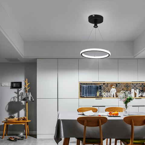Lampadario moderno a LED ad anello 32W Lampadario moderno a sospensione a LED per tavolo da pranzo Lampadario a LED in acrilico, 220V, 22CM Lampadario a soffitto a LED per soggiorno, sala da pranzo, corridoio, caffetteria, bancone bar, nero 
