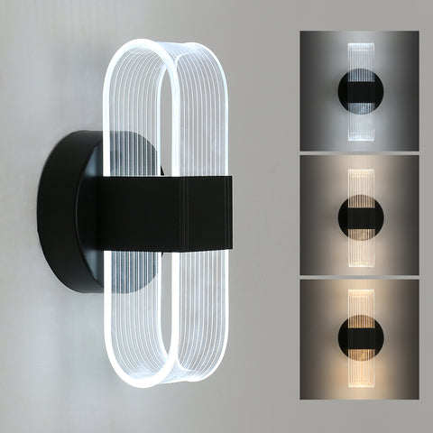 Lampada da parete a LED, lampada da parete moderna a LED dimmerabile, lampada da parete per interni in acrilico ovale nero da 10 W per il corridoio del comodino della camera da letto, 3000-6500K
