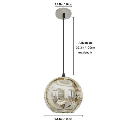 Lampadario moderno con paralume a specchio, lampadario a sfera, globo, con filo 120 cm, (argento, 20 cm) Lampadina non inclusa