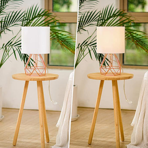 Lampada da tavolo moderna con paralume per camera da letto, lampada a gabbia da soggiorno con finitura cromata e paralume bianco (oro rosa) Lampadine non incluse