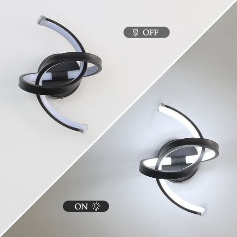 Applique da parete per interni, lampade da parete a LED da 19 W dal design curvo, moderna lampada da parete in acrilico per camera da letto, soggiorno, hotel, scale, corridoio, colore nero, luce bianca fredda
