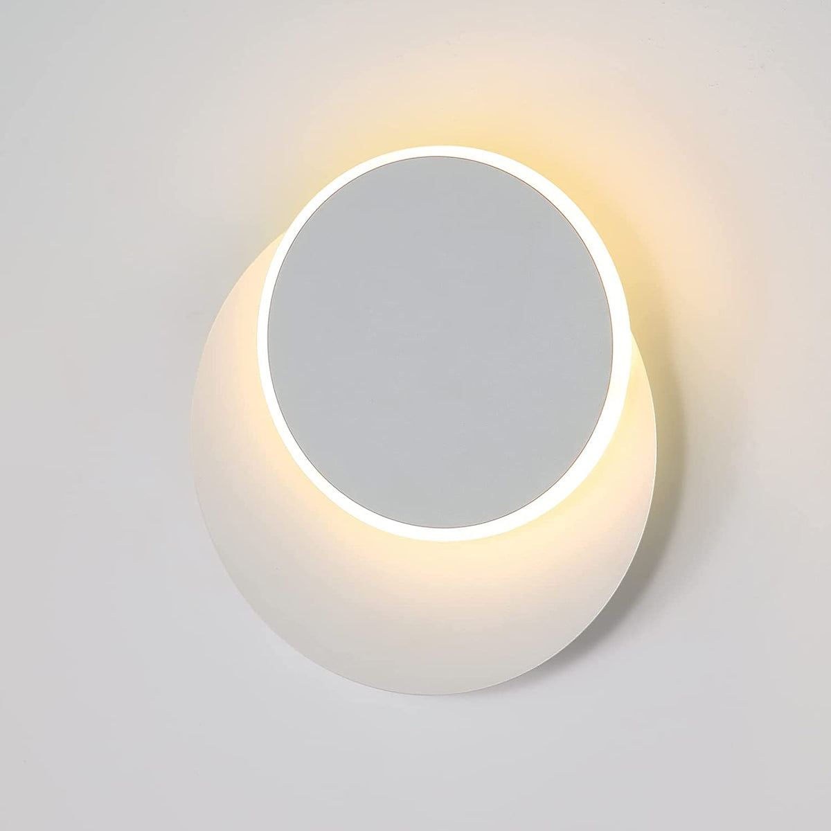 Lampada da parete per interni 12W bianca, lampada da parete moderna a LED, Creative Eclipse 2 in 1, ruotabile a 360 gradi 3000K bianco caldo, luce di illuminazione per soggiorno, scala, camera da letto 