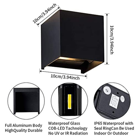 Lampada da parete a LED per esterni, confezione da 2, applique da interni da 12 W con illuminazione da parete per esterni ad angolo regolabile, lampada da parete moderna impermeabile IP65 per soggiorno, camera da letto (nero) bianco caldo 3000 K