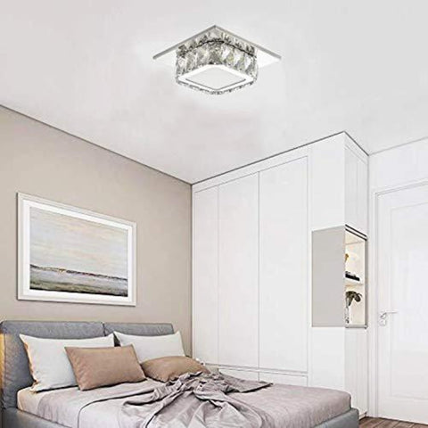 Plafoniera a LED in cristallo, lampada da soffitto in cristallo, lampadario in cristallo da 12 W per corridoio, camera da letto, cucina, cameretta dei bambini 6000K (bianco freddo) (cappotto singolo)