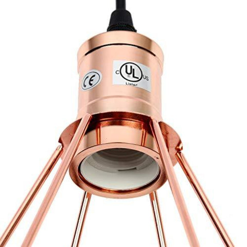 Goeco Lampada a sospensione geometrica vintage a forma di piramide con paralume in filo metallico, lampada a sospensione a soffitto (oro rosa)