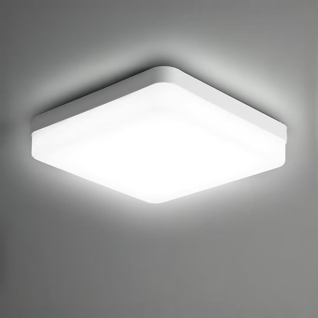 Plafoniera LED quadrata, Plafoniera LED, Plafoniera LED IP44, Plafoniera applicabile a Bagno, Soggiorno, Cucina, Camera da letto, Corridoio, Balcone 24W 6500K（18x18CM） 