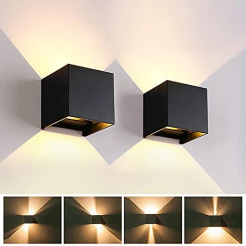 Lampada da parete a LED per esterni, confezione da 2, applique da interni da 12 W con illuminazione da parete per esterni ad angolo regolabile, lampada da parete moderna impermeabile IP65 per soggiorno, camera da letto (nero) bianco caldo 3000 K