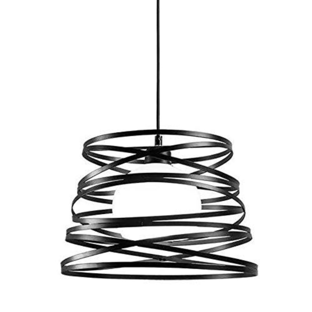 Lampadario a sospensione industriale retrò, plafoniera design industriale vintage a spirale Ø30cm, lampada da soffitto in metallo E27 decorazione in corda regolabile, nero (senza lampadina)