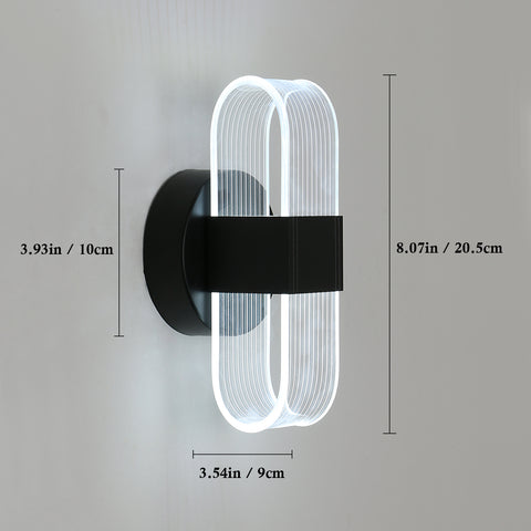 Lampada da parete a LED, lampada da parete moderna a LED dimmerabile, lampada da parete per interni in acrilico ovale nero da 10 W per il corridoio del comodino della camera da letto, 3000-6500K
