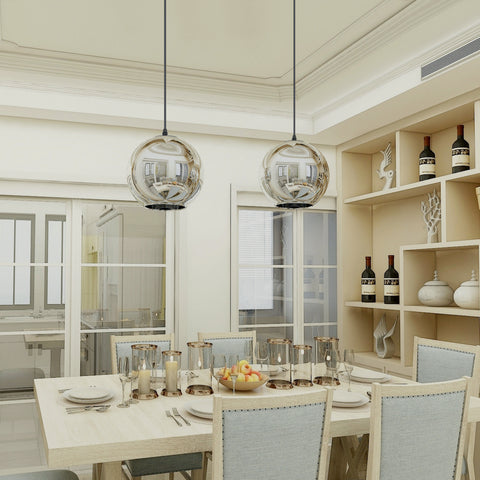 Lampadario moderno con paralume a specchio, lampadario a sfera, globo, con filo 120 cm, (argento, 20 cm) Lampadina non inclusa