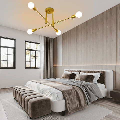 Plafoniera industriale, lampada da soffitto retrò, lampadari LED moderni in metallo dorato a 4 lampade E27 per camera da letto, soggiorno, cucina, ufficio, bar, ristorante