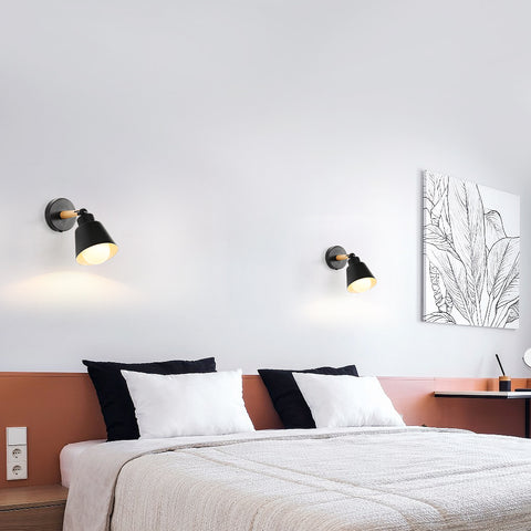 Lampade da parete per interni retrò, lampada da parete industriale vintage E27, faretti da parete in metallo e legno per camera da letto, balcone, corridoio, cucina, scale (nero)