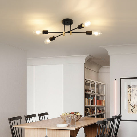 Lampadario moderno Sputnik, lampada a sospensione industriale a 4 luci, plafoniera con montaggio a semi-incasso E27 per sala da pranzo, soggiorno, cucina, ufficio, bar, ristorante (lampadina non inclusa)