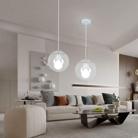 Goeco E27 Lampadario a sospensione a sfera in vetro Lampada a sospensione a goccia in vetro trasparente Portalampada nero, vetro, 20 cm