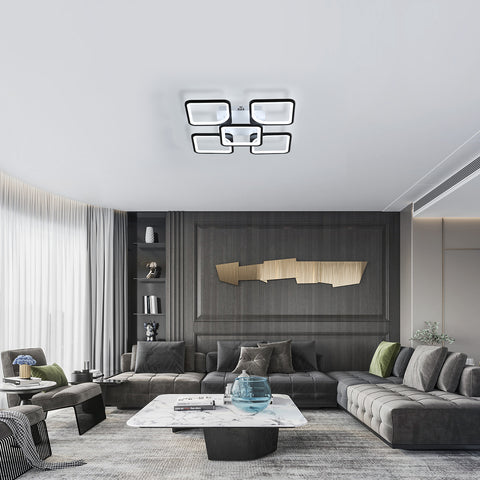 Plafoniera LED moderna, lampada da soffitto in acrilico a 4+1 luci, illuminazione da soffitto quadrata nera, 64 W 220 V, luce bianca fredda 6500 K, per soggiorno, camera da letto, studio (non dimmerabile). 
