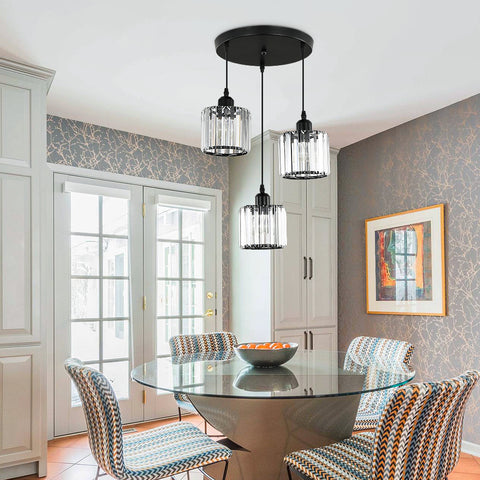 Lampadario nordico moderno e minimalista E27 Lampadario da soffitto in cristallo per sala da pranzo a semi-incasso (rotondo, 3 luci)